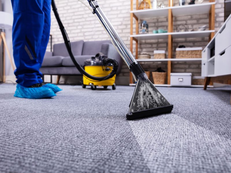 Person Cleaning Carpet With Vacuum Cleaner